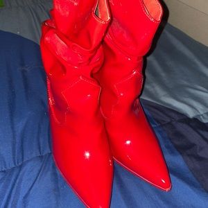 Red patent leather cowgirl boots